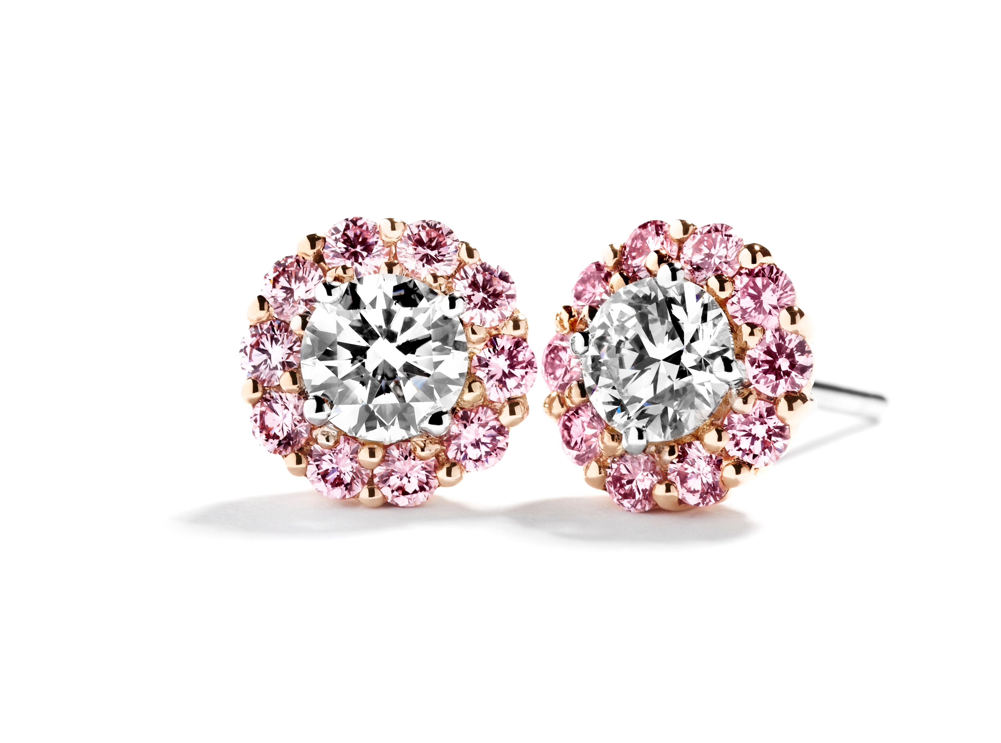 Roset ørestikker med 1,00 ct. brillanter samt 0,50 ct. Argyle Pink diamanter