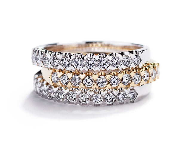 Diamant rækkeringe i 18 karat hvidguld og guld med brillanter