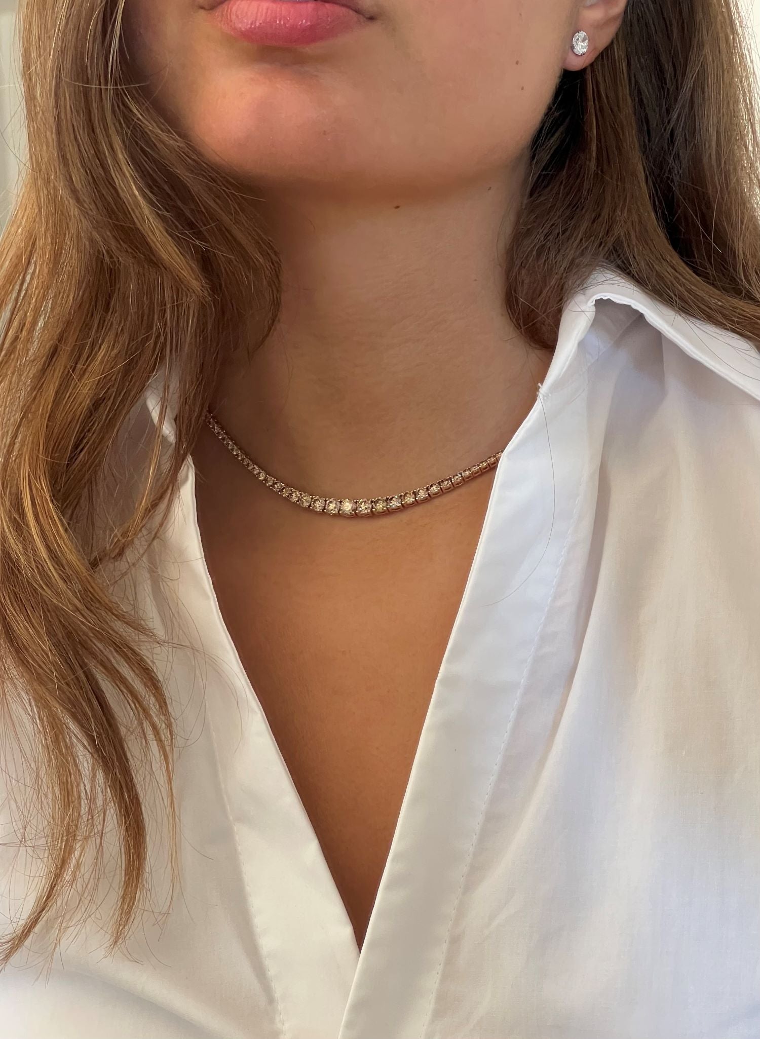 Tenniscollier med 7,69 ct. champagnefarvede diamanter