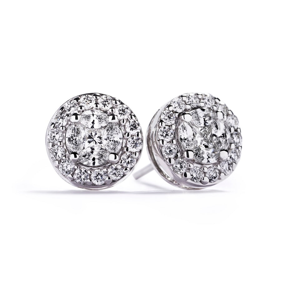 Rosetørestikker i 18 kt. hvidguld med 0,39 ct. fancy cut diamanter og 0,38 ct. brillanter