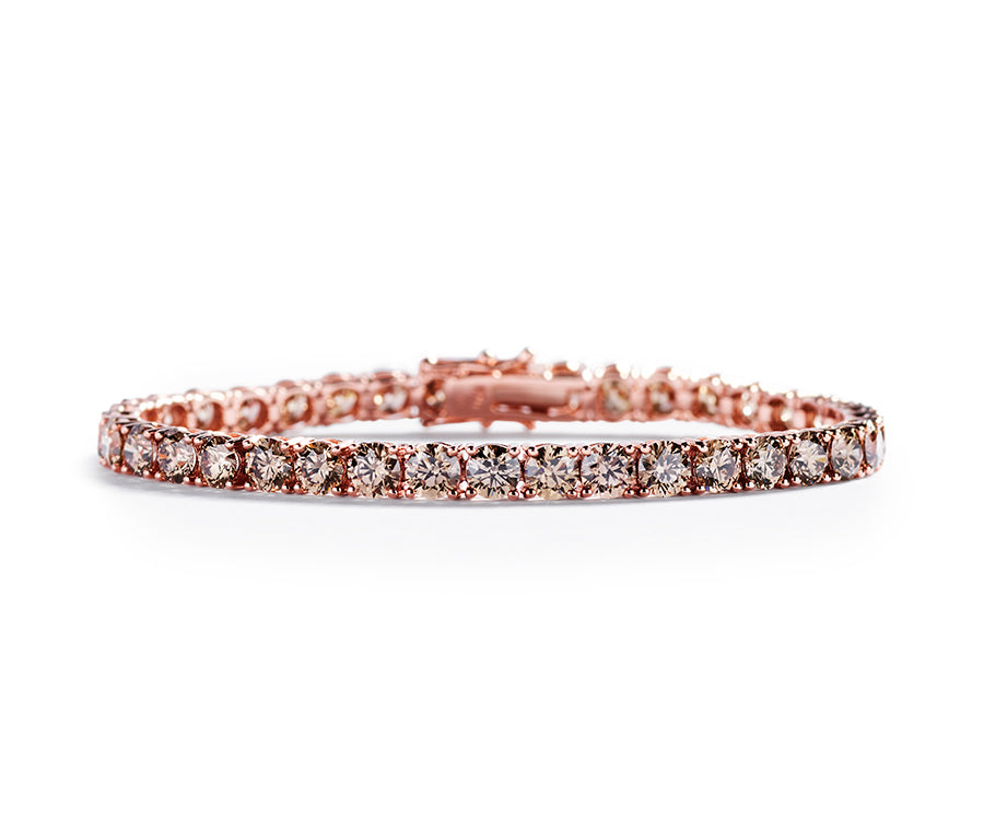 Tennisarmbånd i 18 karat rosa guld med 9,26 ct. Argyle Champagne diamanter
