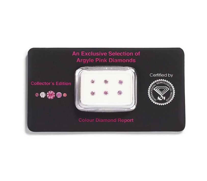 6 stk. Natural Fancy Intense Purplish Pink/SI2 diamanter, i alt 0,25 ct. 
