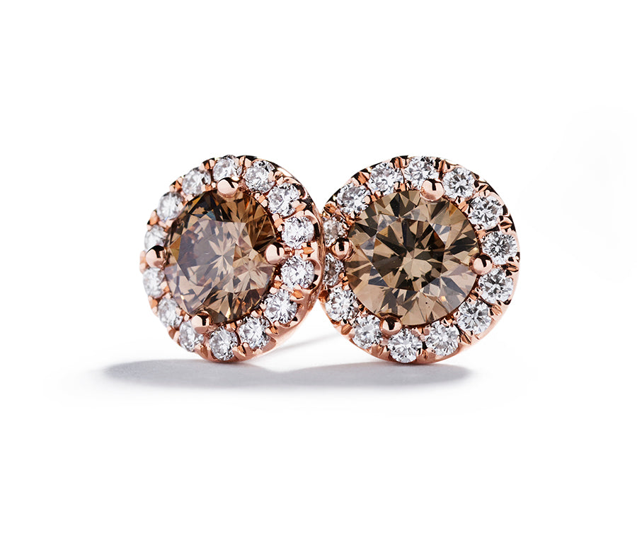 Roset ørestikker med 0,50 ct. Champagne diamanter