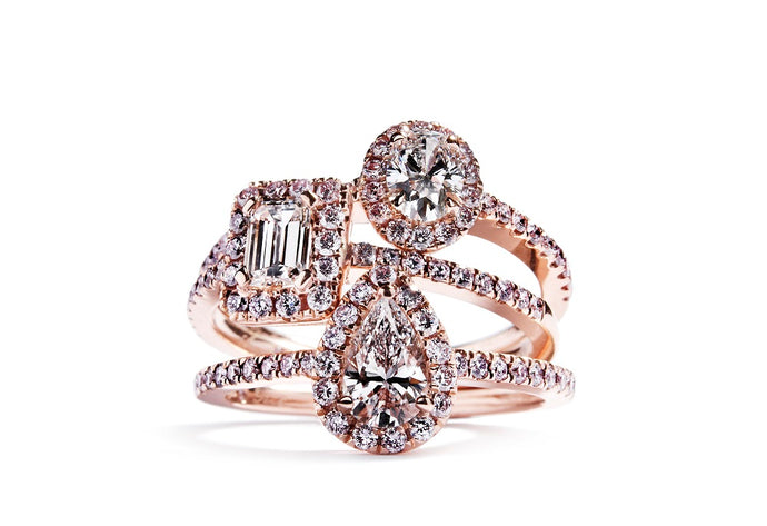 Forlovelsesringe med hvide og pink diamanter