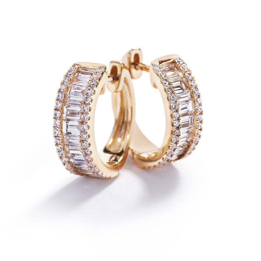 Diamant creoler med 0,80 ct. baguetteslebne diamanter og 0,32 ct. brillanter