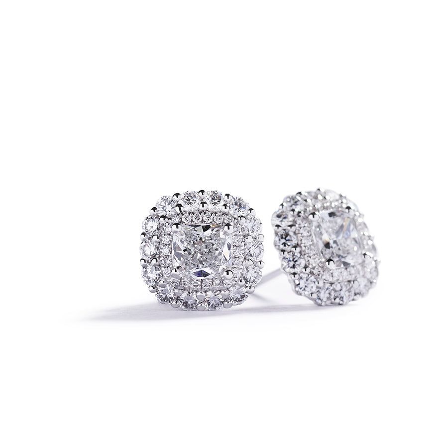 Roset ørestikker med i alt 1,42 ct. cushion-cut diamanter