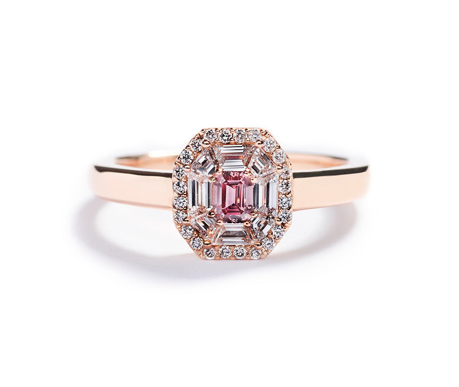 Rosetring med 0,17 ct. smaragdsleben Argyle Pink diamant