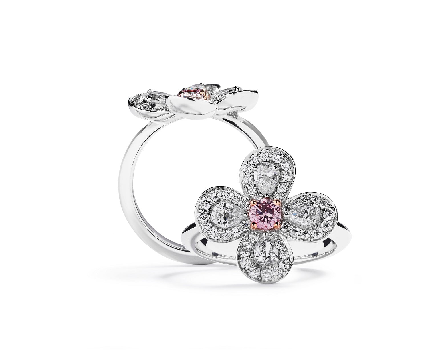 Diamantring med dråbe diamanter og Argyle Pink centersten