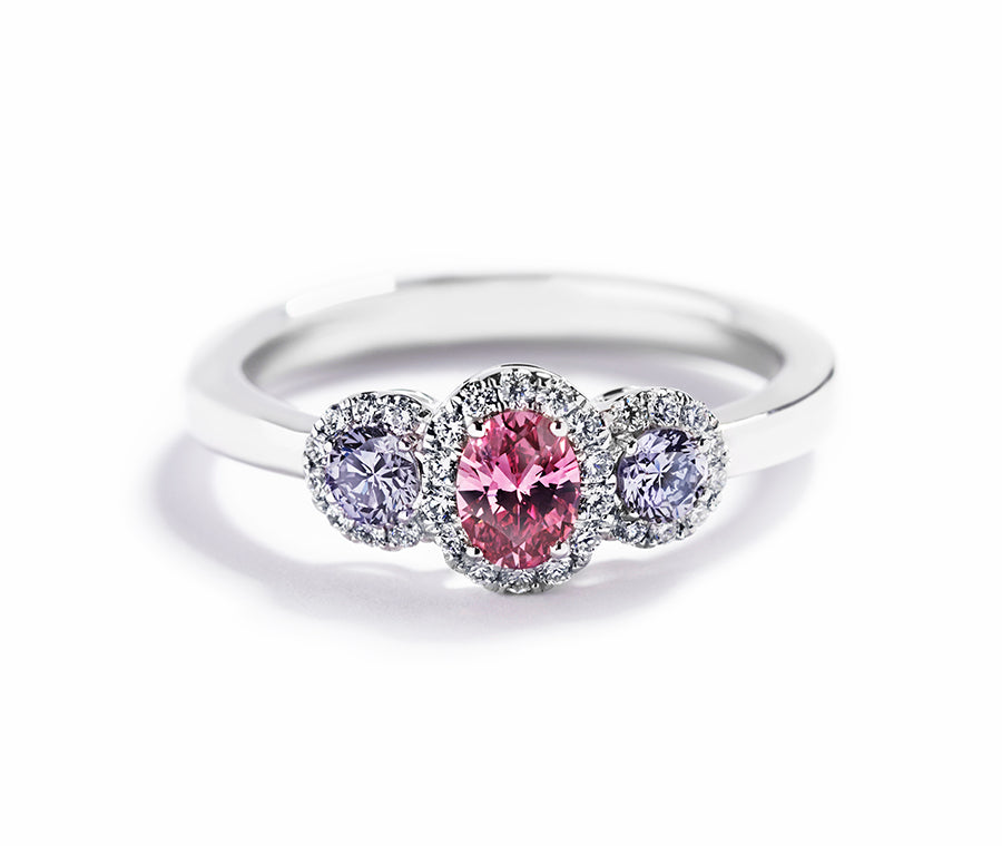 Diamantring med Argyle Pink og Blå diamanter