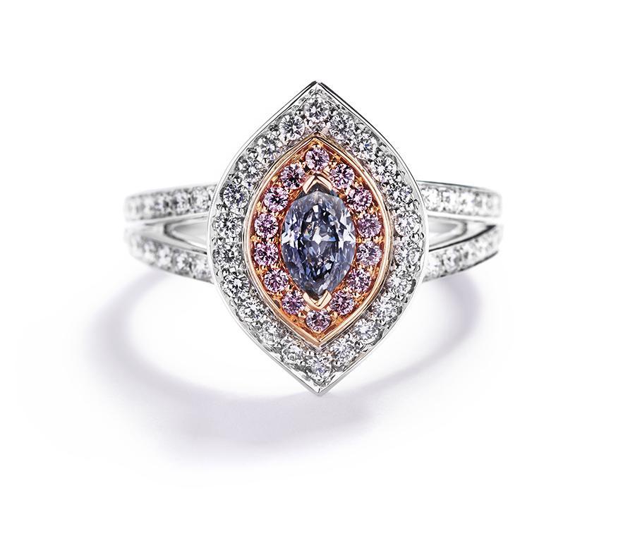 Diamantring med Argyle Blå og Pink diamanter
