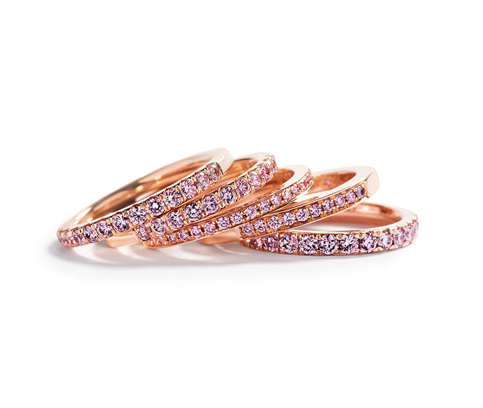 Allianceringe i 18 karat rosaguld med pink diamanter