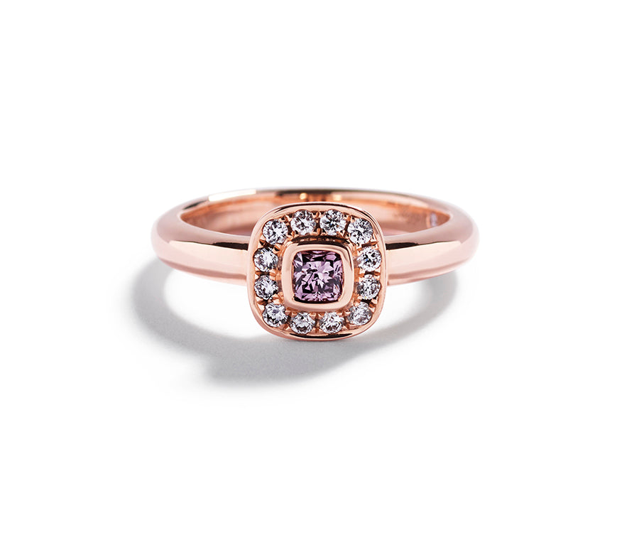 Rosetring med Argyle Pink 0,22 ct. cushion-cut diamant